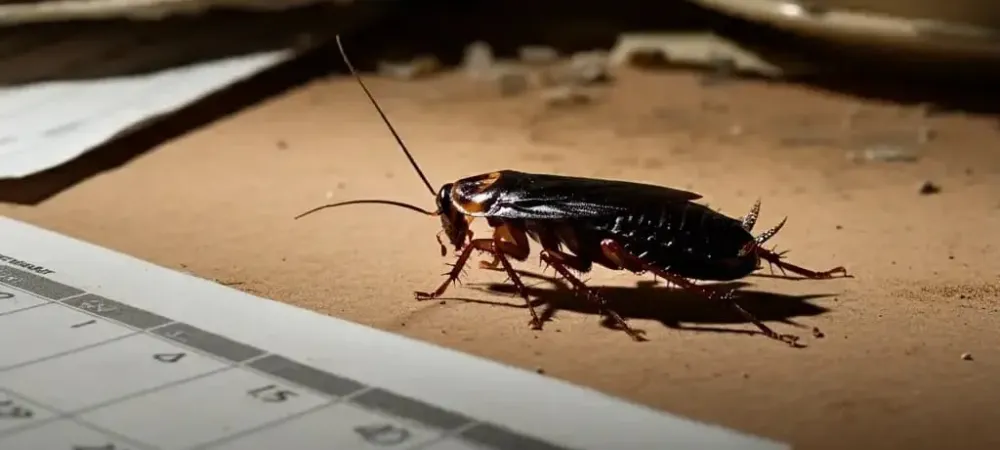 Roach crawling next to calendar